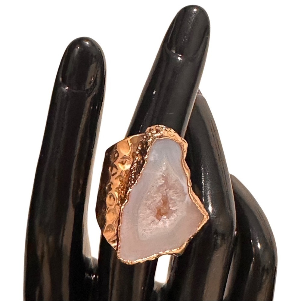 18K Gold Plated Natural Stone Irregular Geode Crystal AdjustableRing “Listing B” - Picture 9 of 16